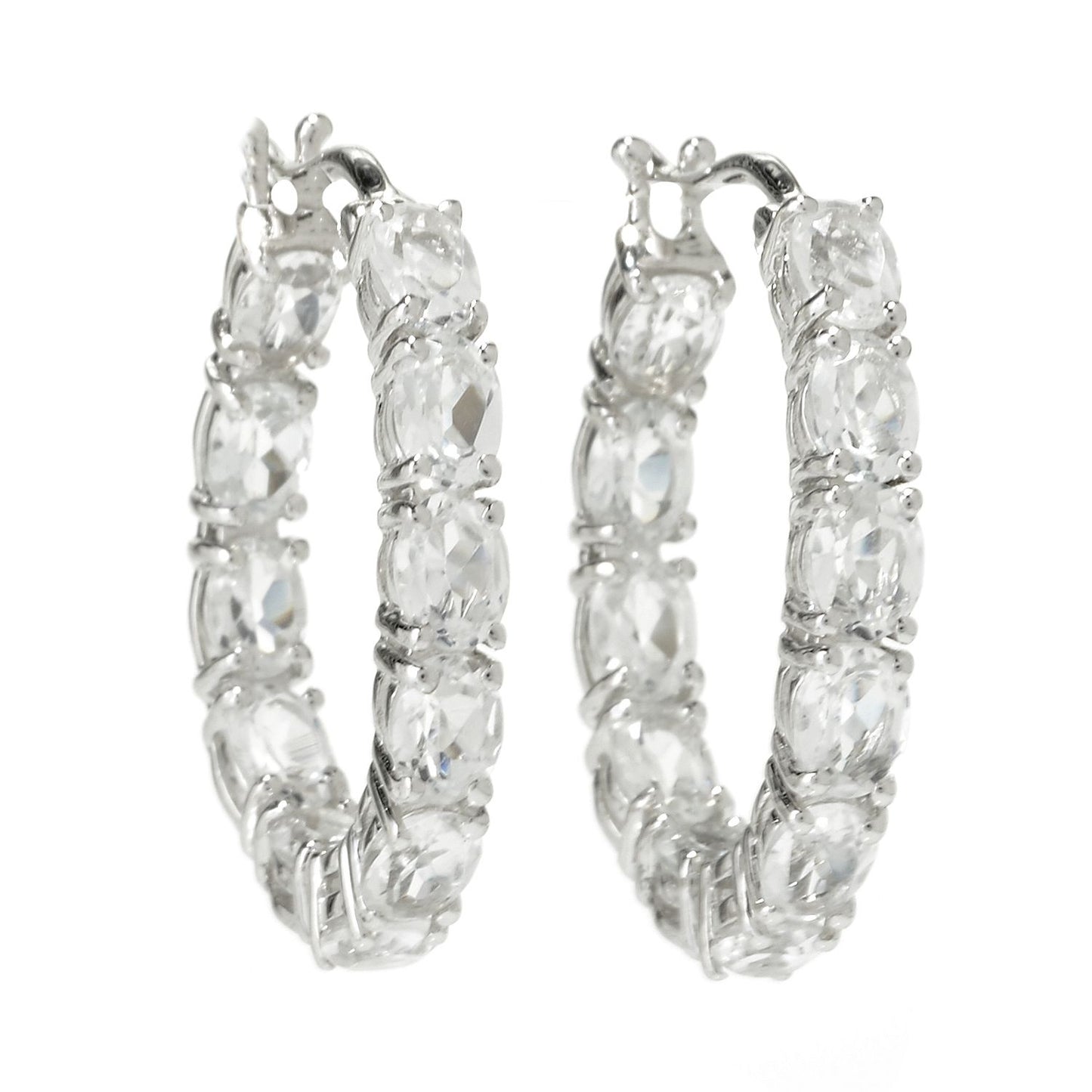 Rhodium Over Sterling Silver 2.93Ctw White Quartz Hoops Earring 0.75"L