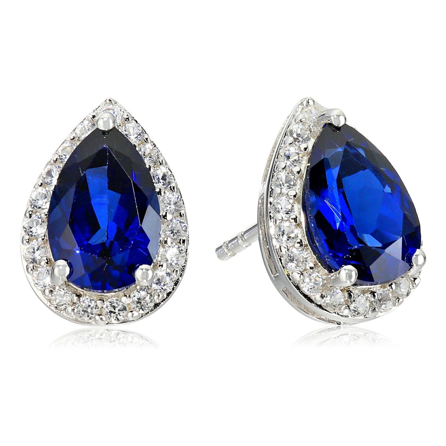 Sterling Silver Created Blue Sapphire Stud Earrings - pinctore