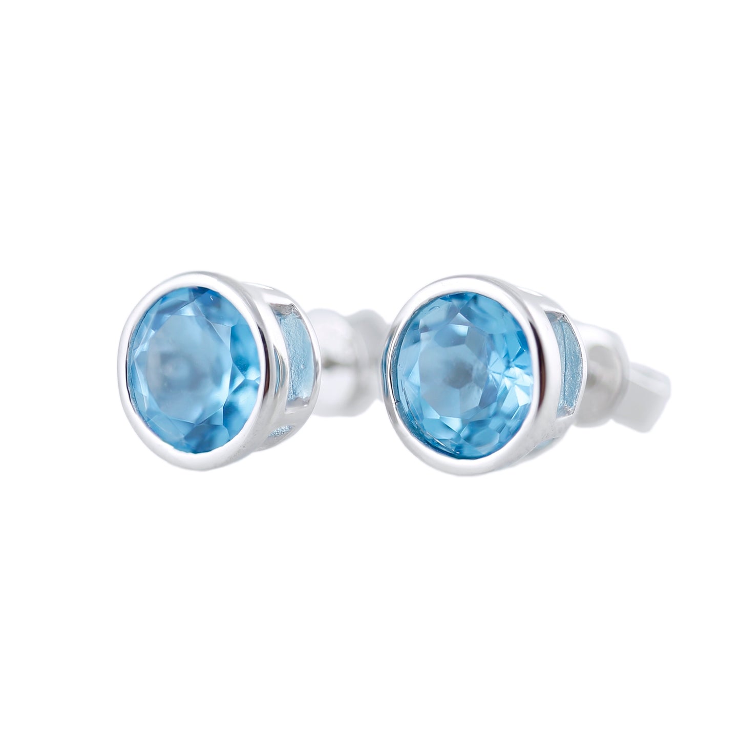 Pinctore Sterling Silver 3.41ctw Swiss Blue Topaz Stud Earrings