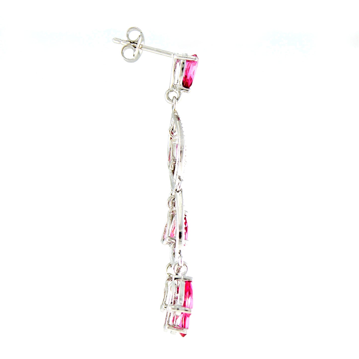 Pinctore Sterling Silver 5.12ctw Pink Topaz & Diamond Chandelier Earring 1.87'L