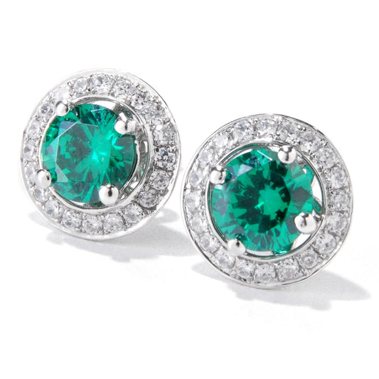 Pinctore Platinum o/Silver 3.42ctw Green Emerald Color CZ Studs Earring 0.43'L - pinctore