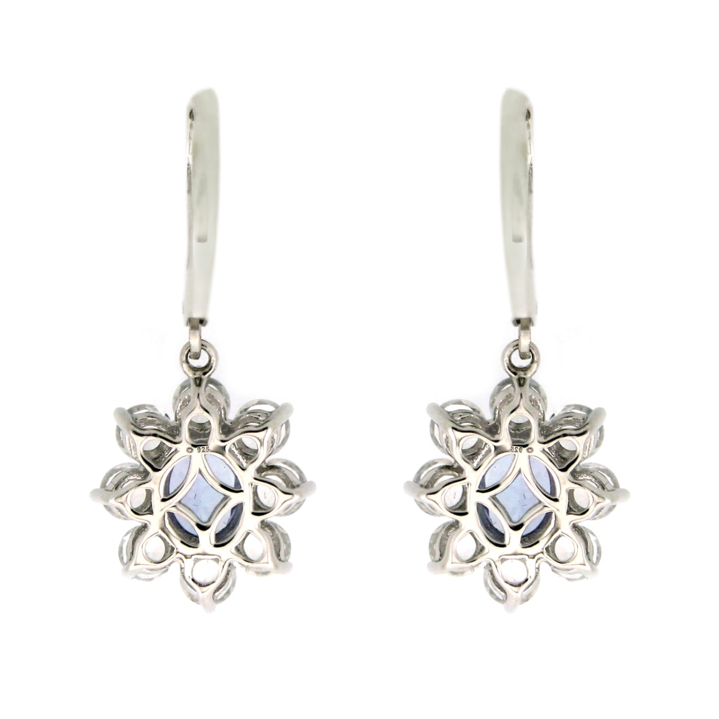Ster Silver Tanzanite & White Natural Zircon Dangle Flower Earring - Pinctore