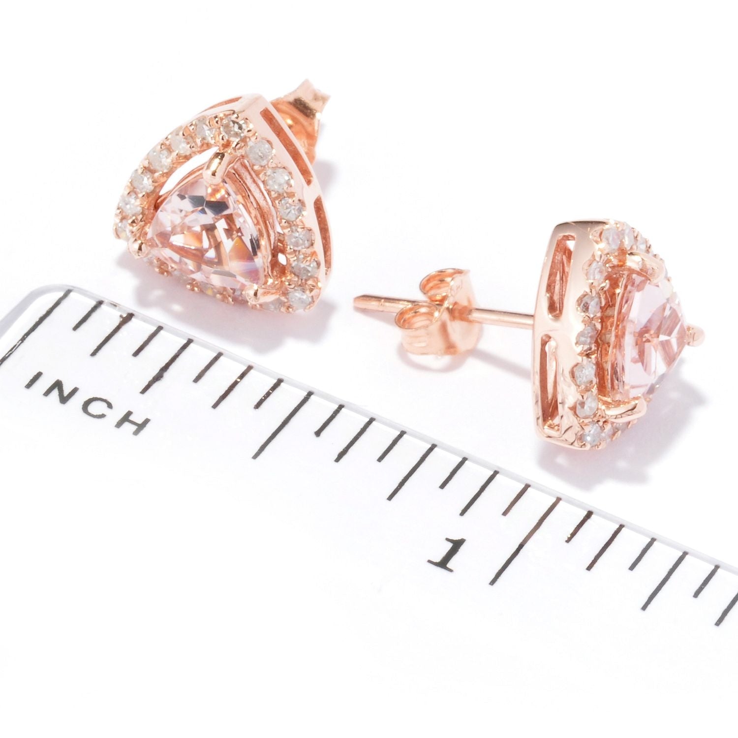 10k Rose Gold Morganite & Diamond Trillion Stud Earring – Pinctore