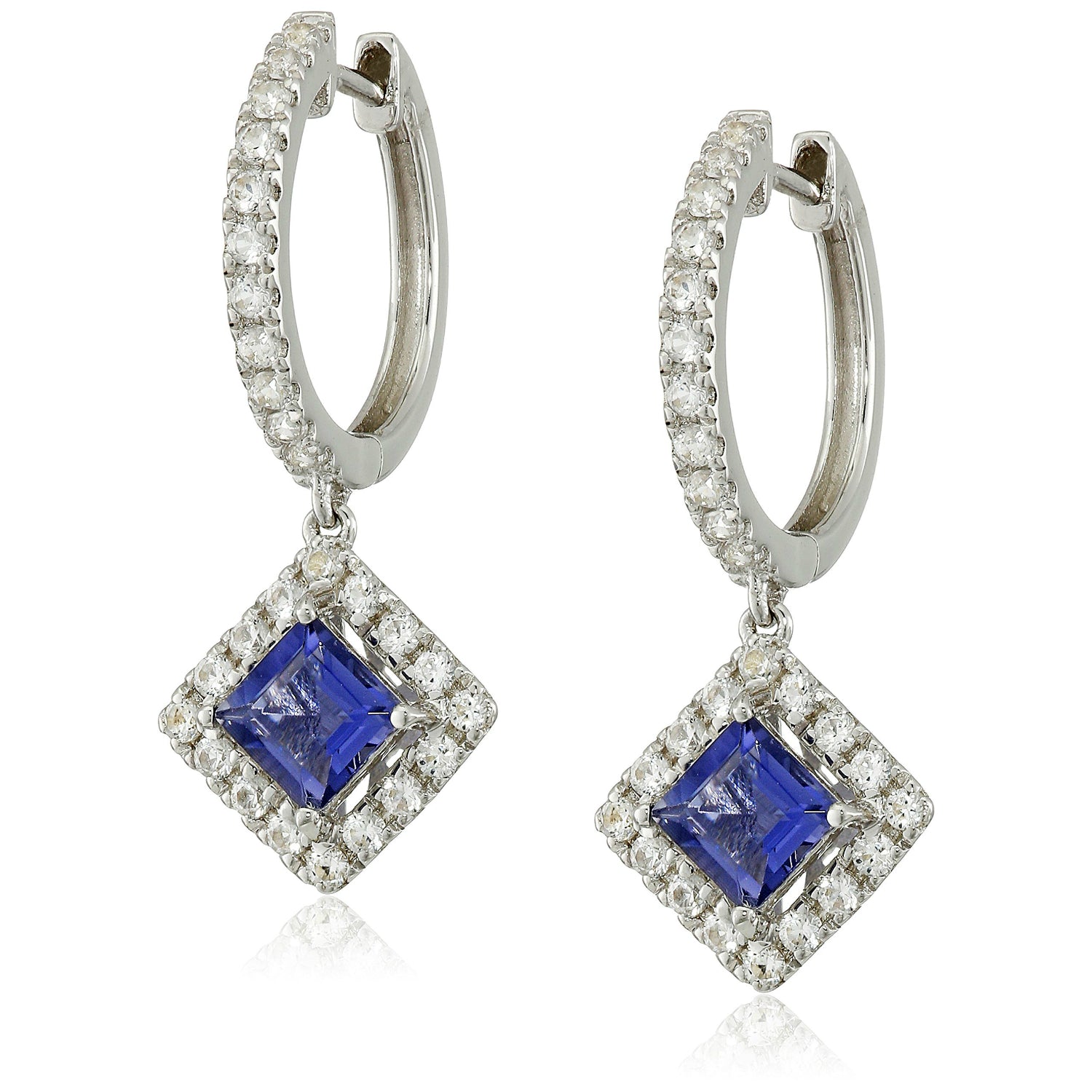925 Sterling Silver Iolite, Created White Sapphire Earring