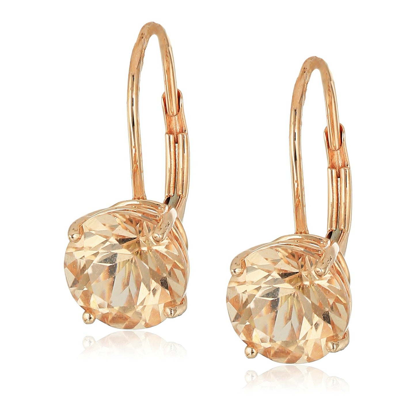 10k Rose Gold Morganite Round Lever Dangle Earrings