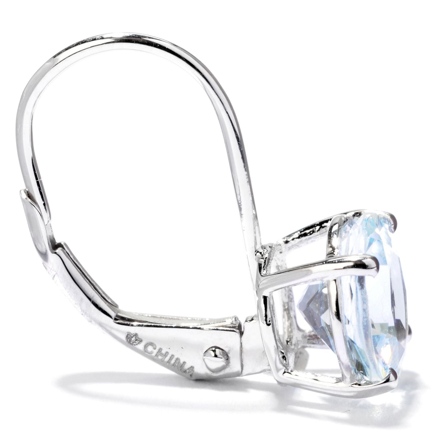 10k White Gold Aquamarine Round Lever Dangle Earrings - pinctore