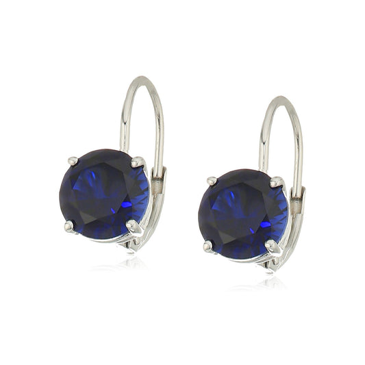 10k White Gold Blue Sapphire Round Lever Dangle Earring - Pinctore