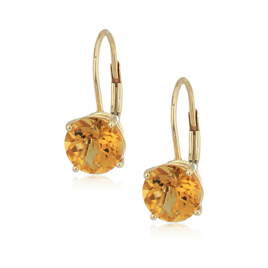 10k Yellow Gold Citrine Round Lever Dangle Earring - Pinctore