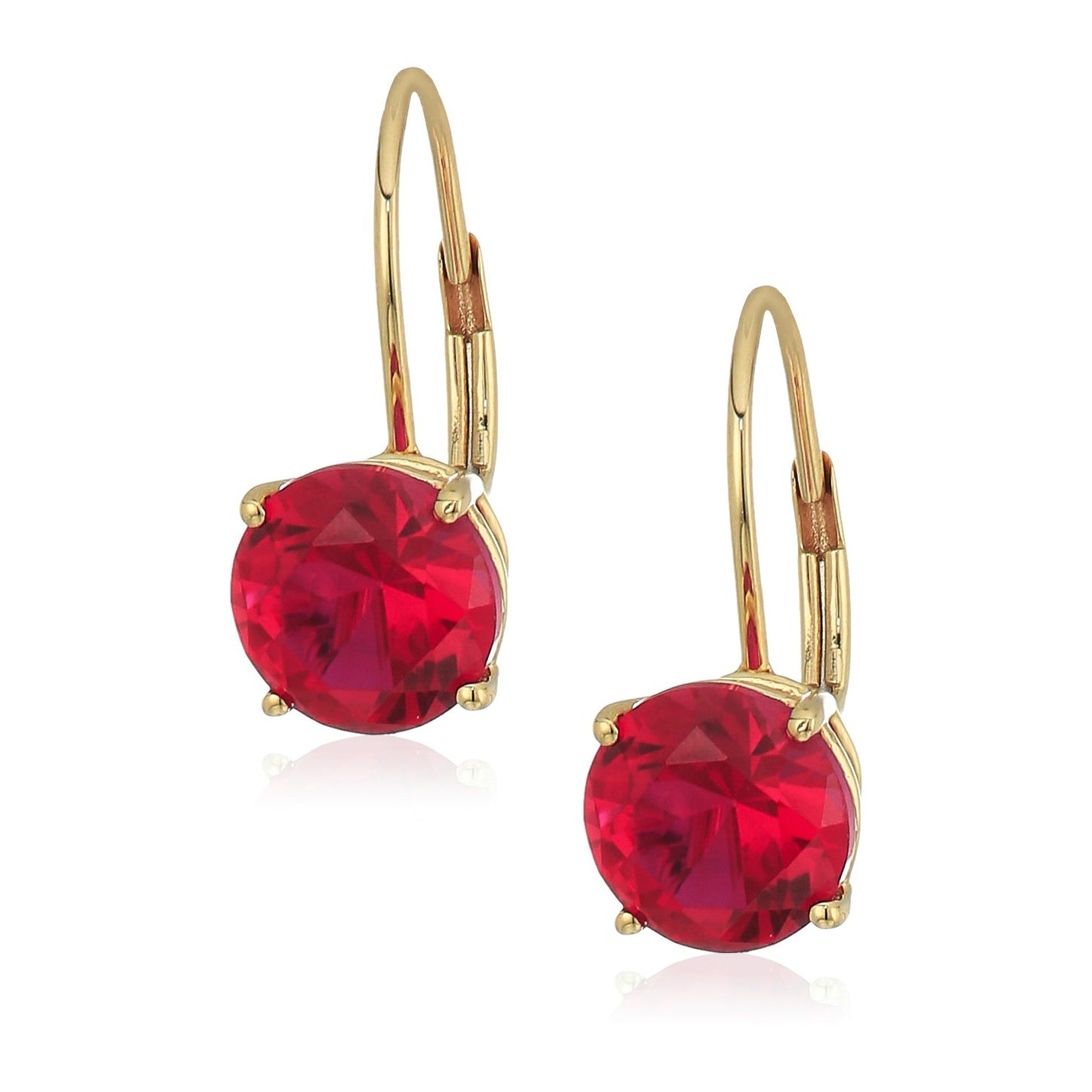 10k Yellow Gold Created Ruby Round Lever Dangle Earrings - pinctore