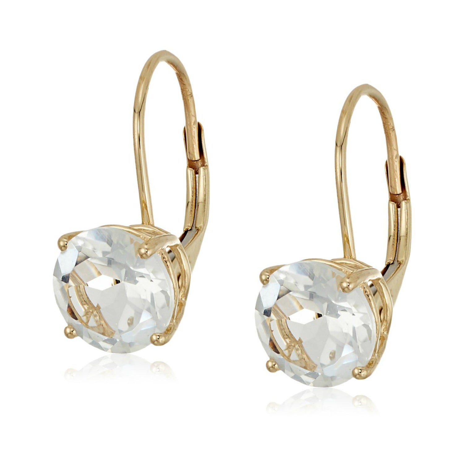 10k Yellow Gold White Topaz Round Lever Dangle Earrings - pinctore