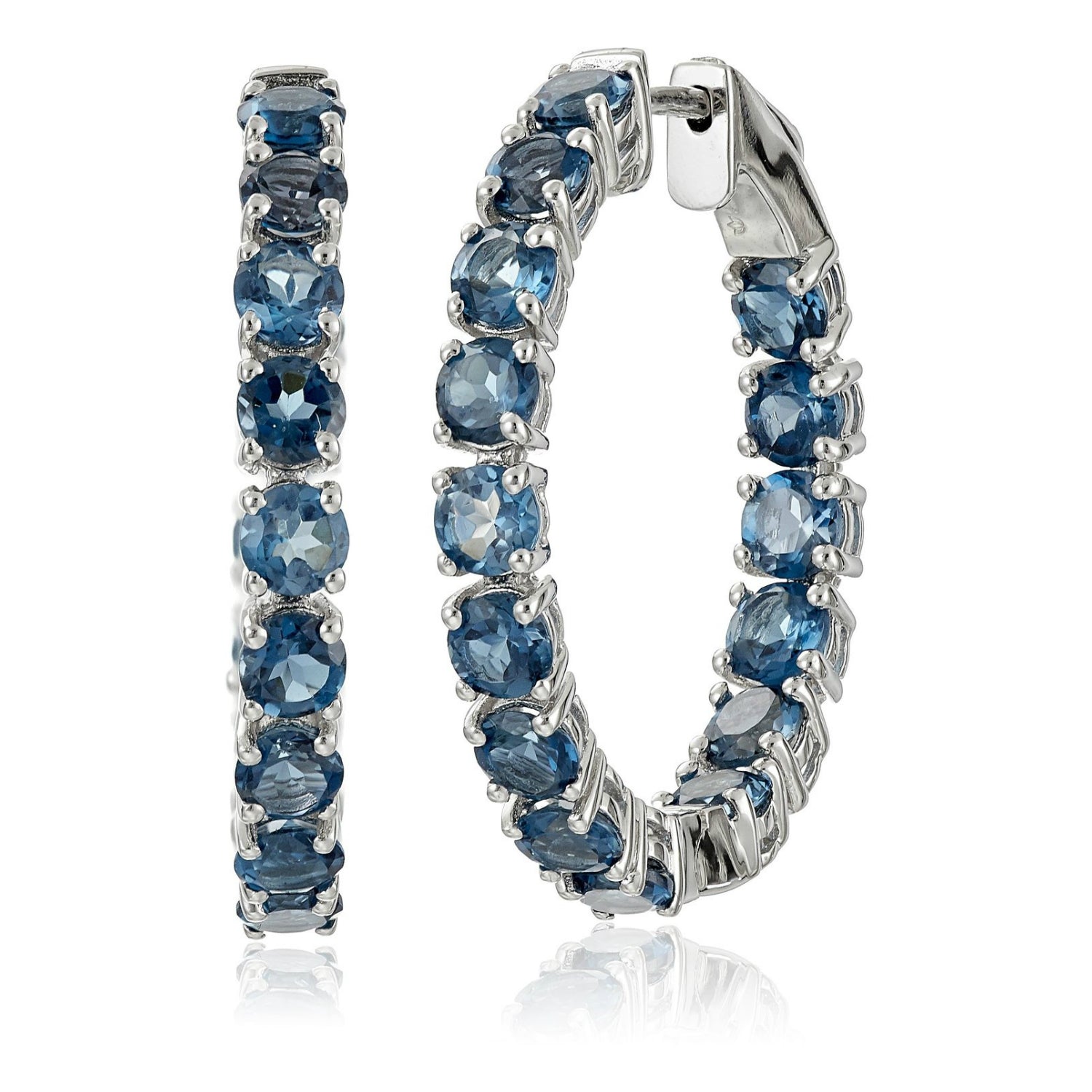 Sterling Silver London Blue Topaz Round Hoop Earrings, 1.25"