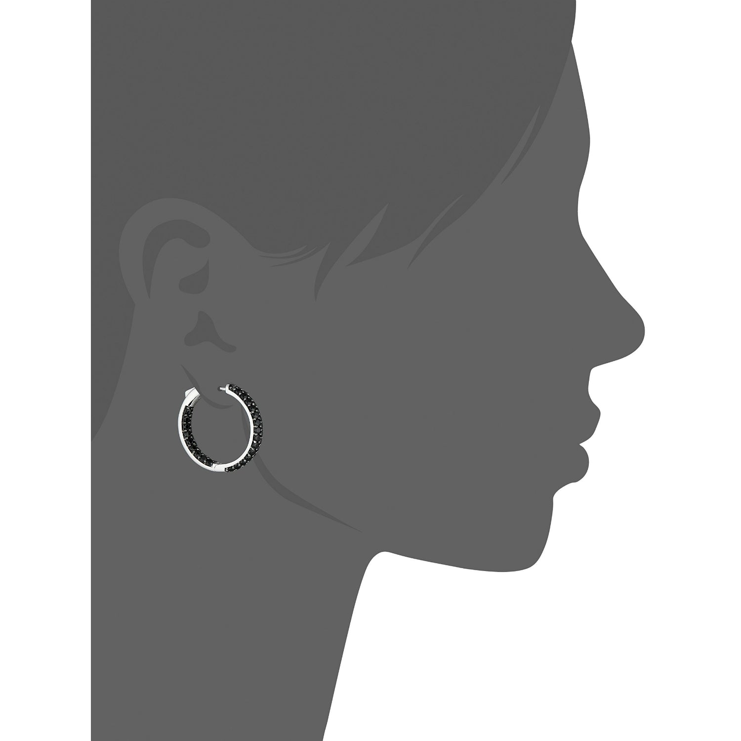 Sterling Silver Black Spinel Round Hoop Earrings, 1" - pinctore