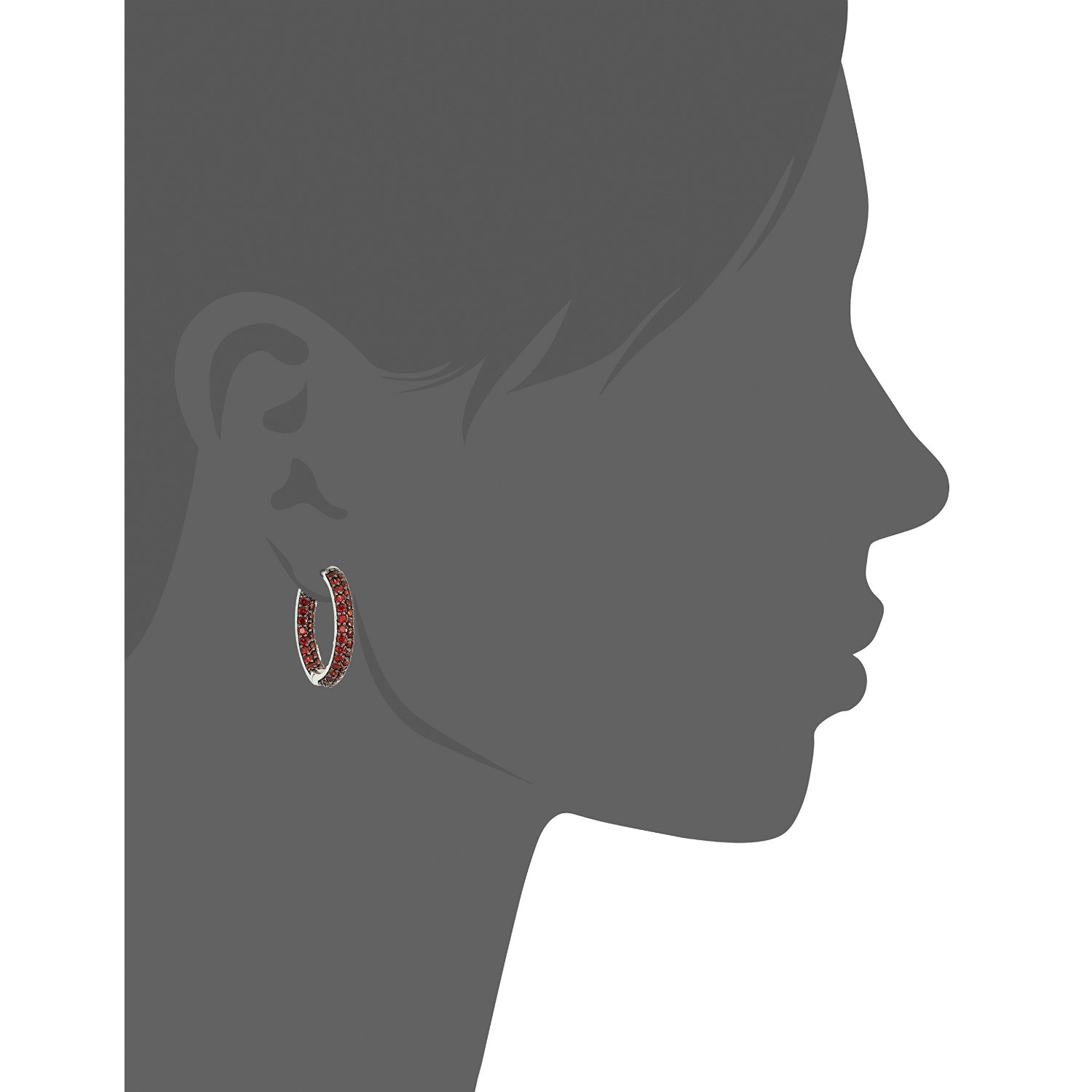 Sterling Silver Red Garnet Round Hoop Earrings, 1" - pinctore