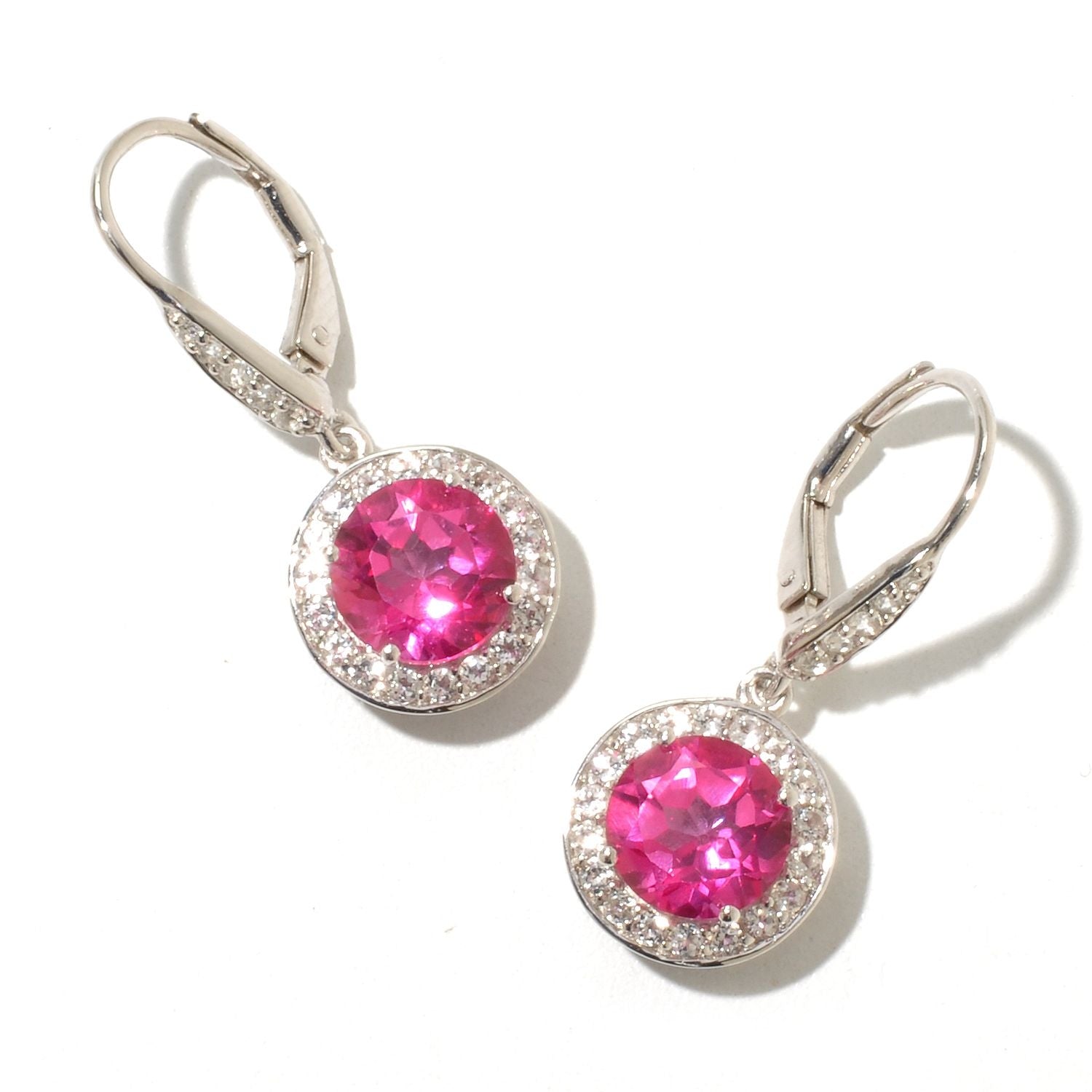 Pinctore Sterling Silver 5.5ctw Pink & White Topaz Dangle Earrings 1'L - pinctore