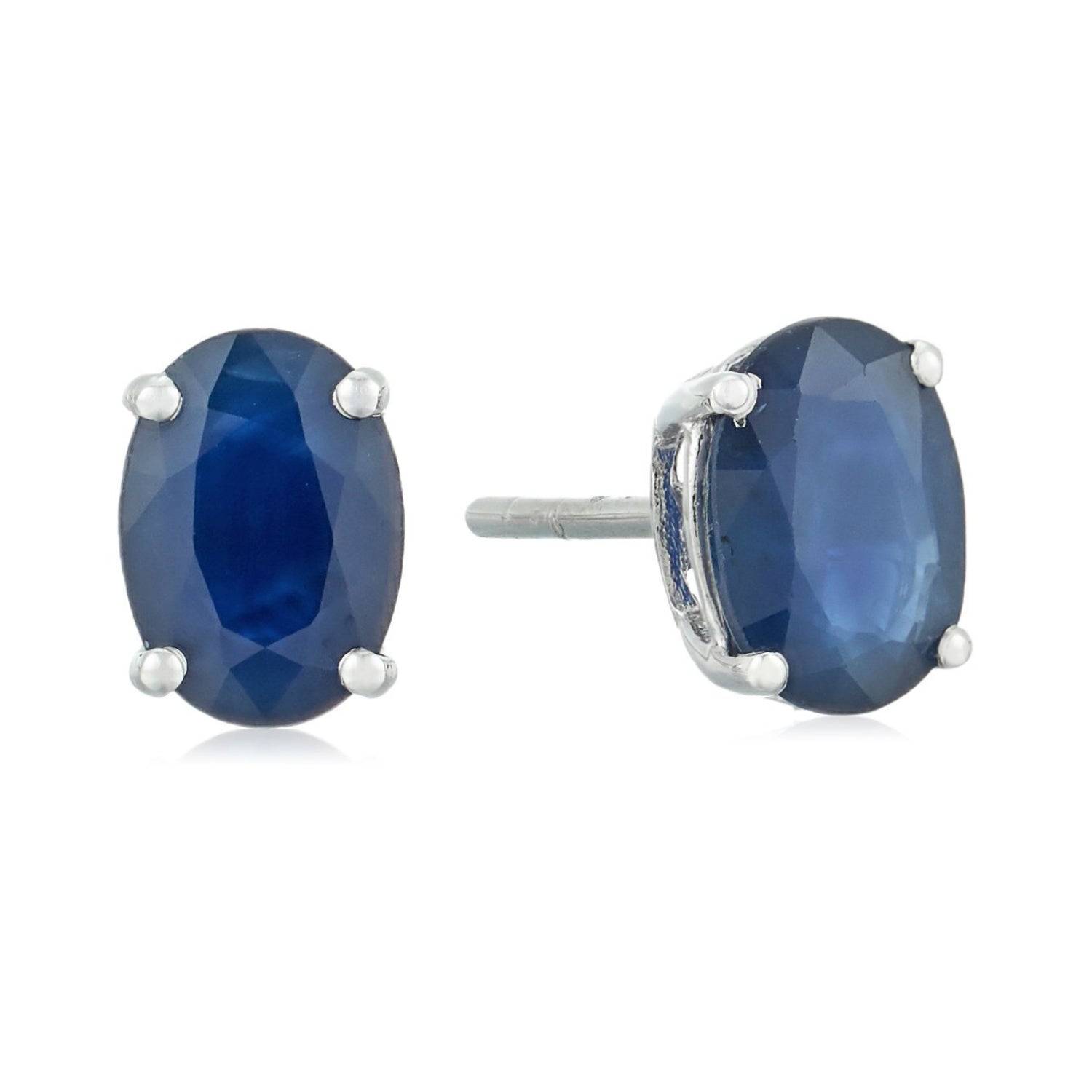 10k White Gold Genuine Blue Sapphire Oval Stud Earrings - pinctore