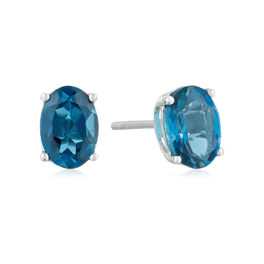 10k White Gold London Blue Topaz Oval Stud Earrings - pinctore