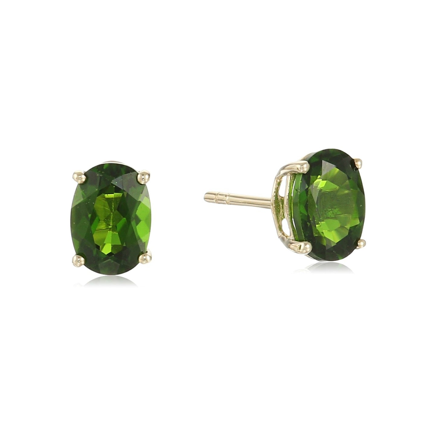 10k Yellow Gold Chrome Diopside Oval Stud Earrings - pinctore