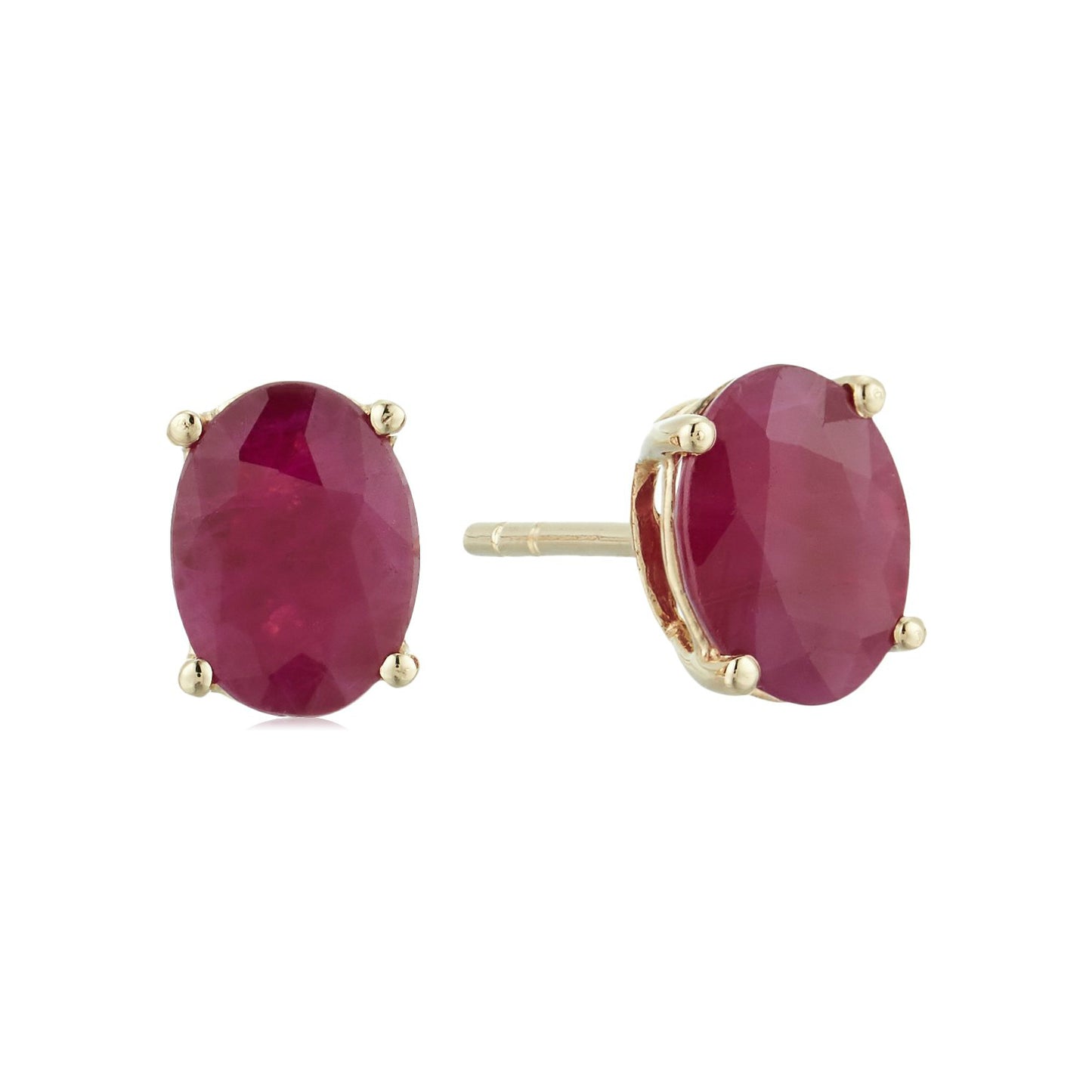 10k Yellow Gold Genuine Ruby Oval Stud Earrings - pinctore