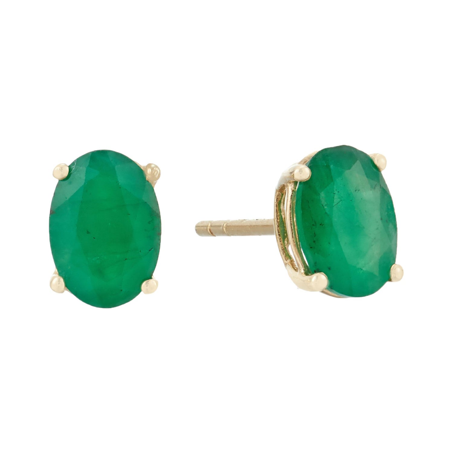 10k Yellow Gold Genuine Emerald Oval Stud Earrings - pinctore