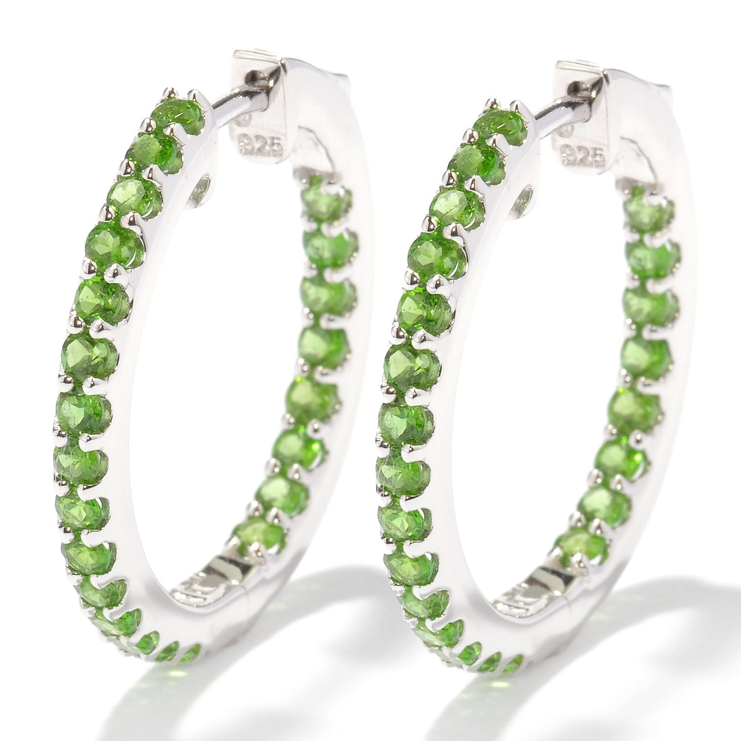 Pinctore Sterling Silver 1.84ctw Chrome Diopside Hoops Earring 1.00'L - pinctore
