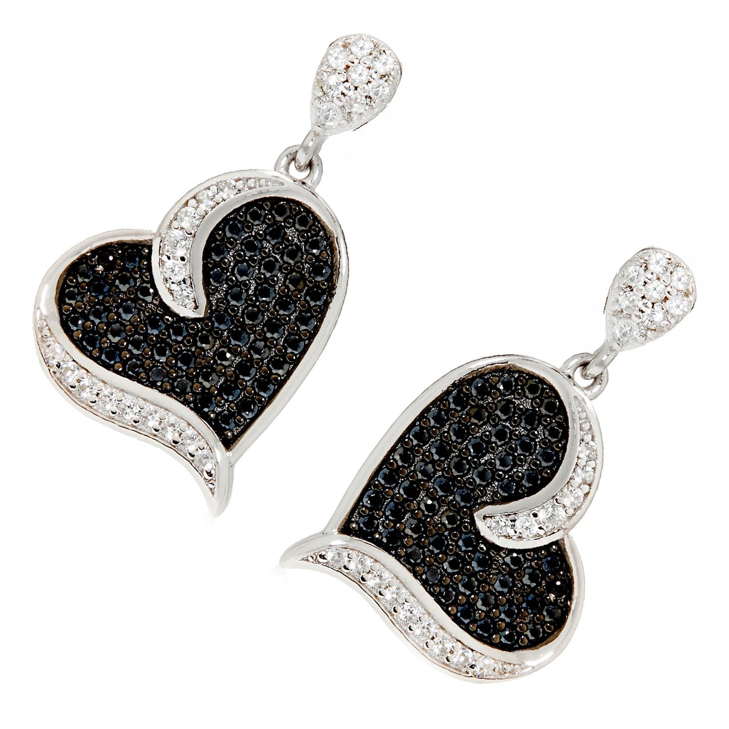 925 Sterling Silver Black Spinel,  White Cz Dangle Earring - Pinctore