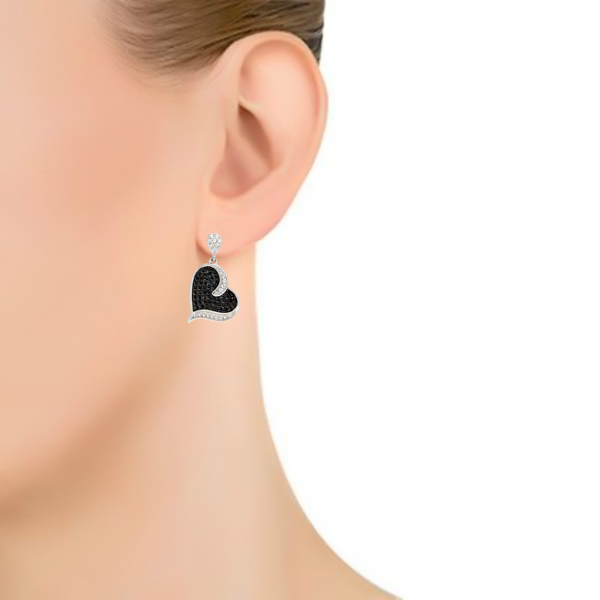 925 Sterling Silver Black Spinel,  White Cz Dangle Earring - Pinctore