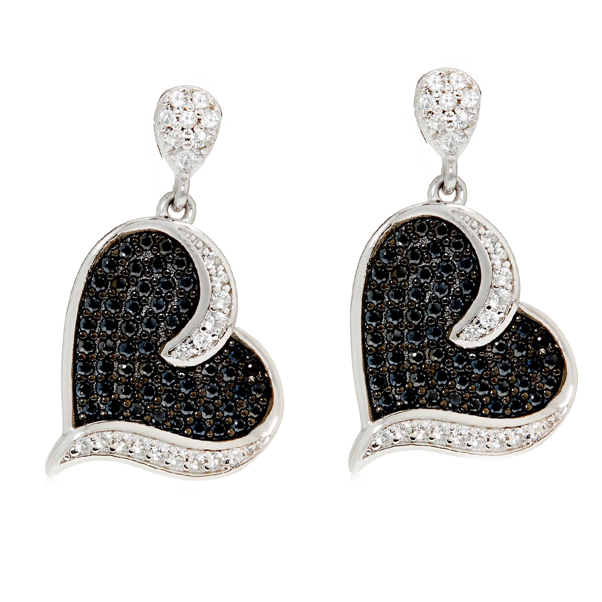 925 Sterling Silver Black Spinel,  White Cz Dangle Earring - Pinctore