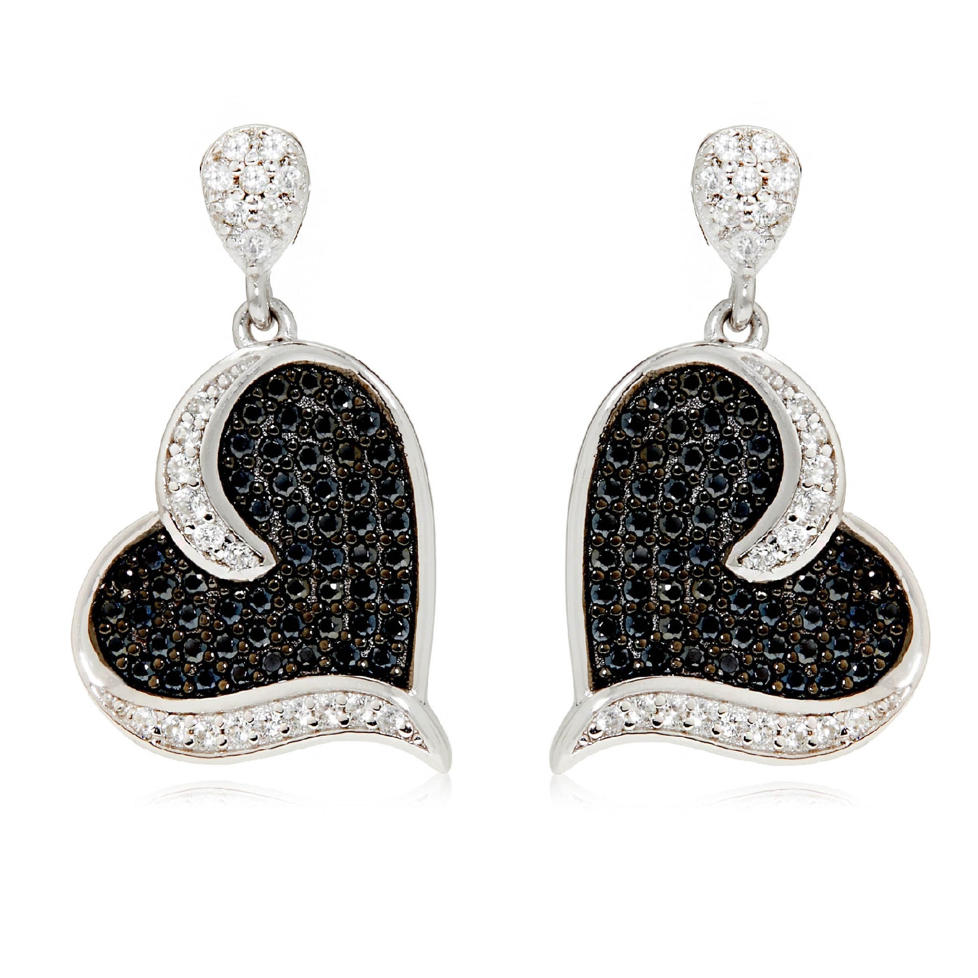 925 Sterling Silver Black Spinel,  White Cz Dangle Earring - Pinctore