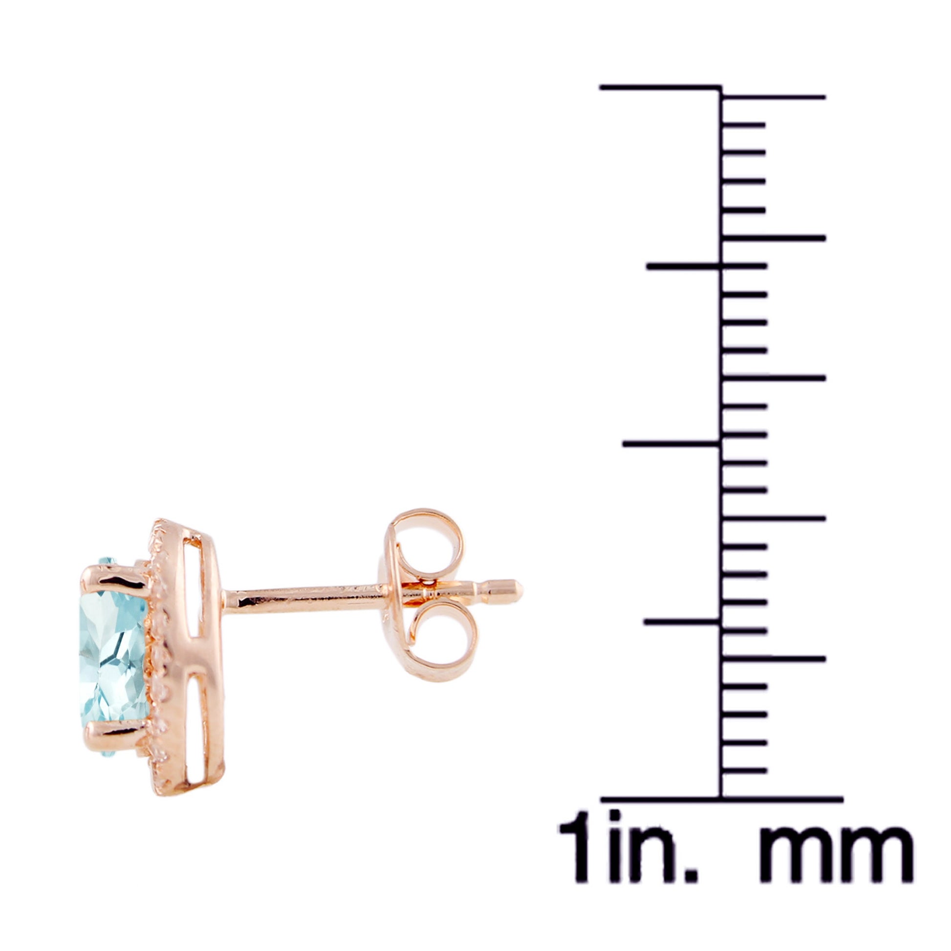 10k Rose Aquamarine And Diamond Princess Diana Oval Halo Stud Earring - Pinctore