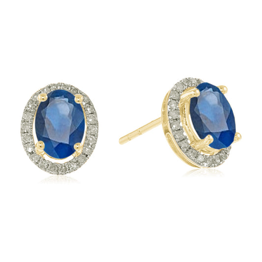 10Kt Gold Blue Sapphire, Diamond Earring - Pinctore
