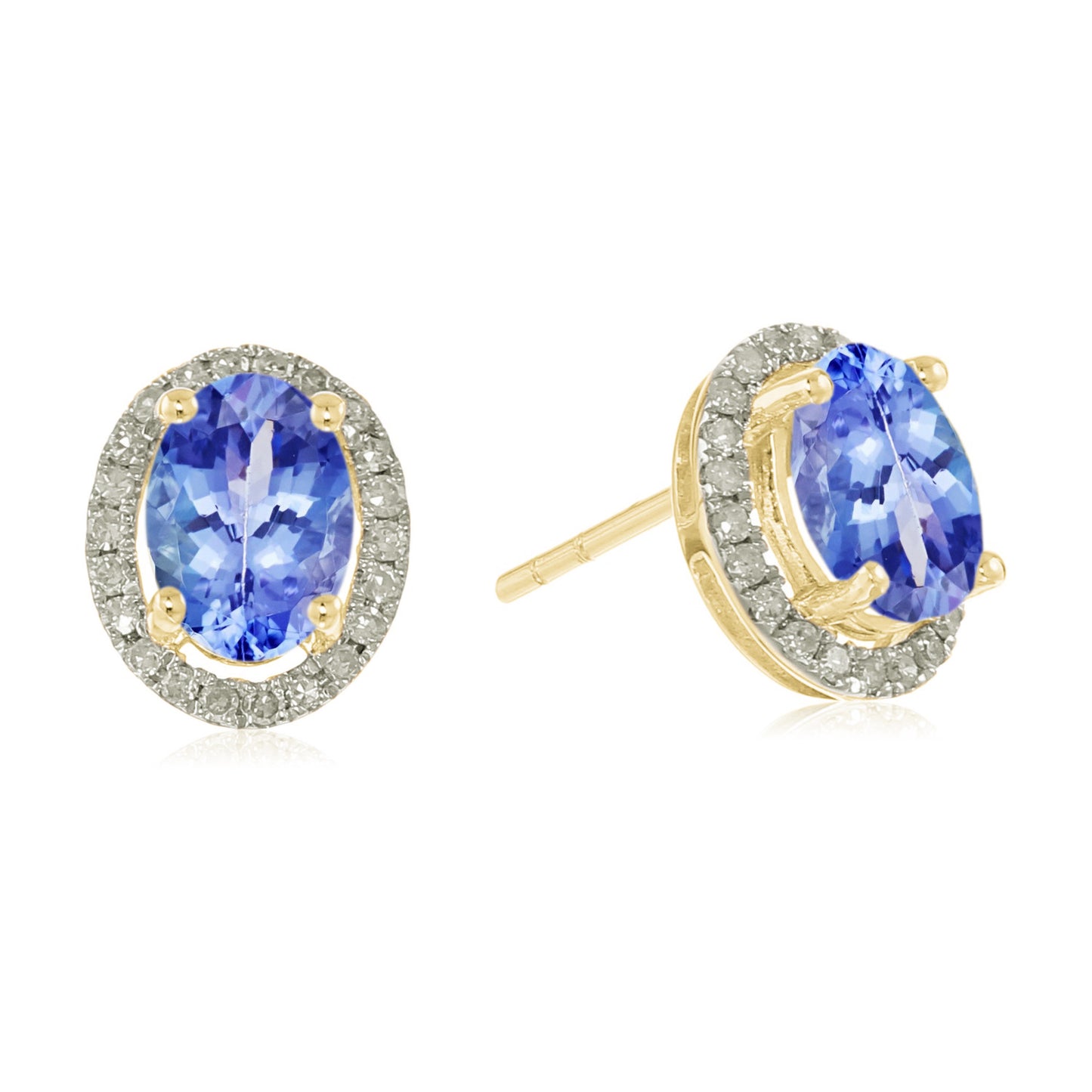10k Yellow and Rose Gold Genuine Gemstone And Diamond Princess Diana Oval Halo Stud Earring - Pinctore