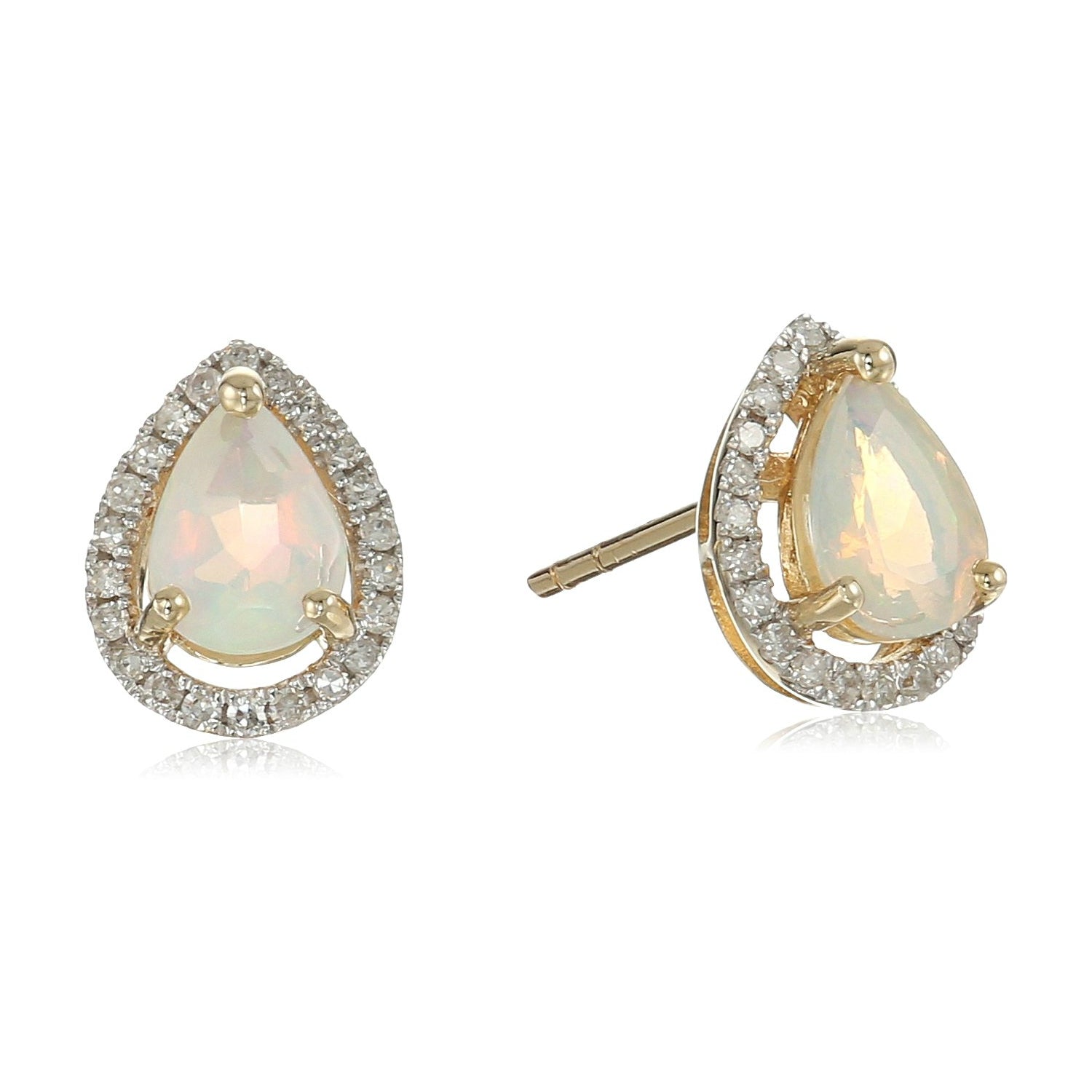 10k Yellow Gold Ethiopian Opal and Diamond Princess Diana Pear Halo Stud Earrings (1/5cttw, H-I Color, I1-I2 Clarity) - pinctore