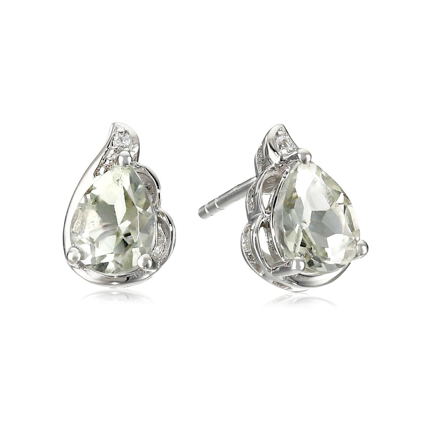 925 Sterling Silver Green Amethyst, Created White Sapphire Earring