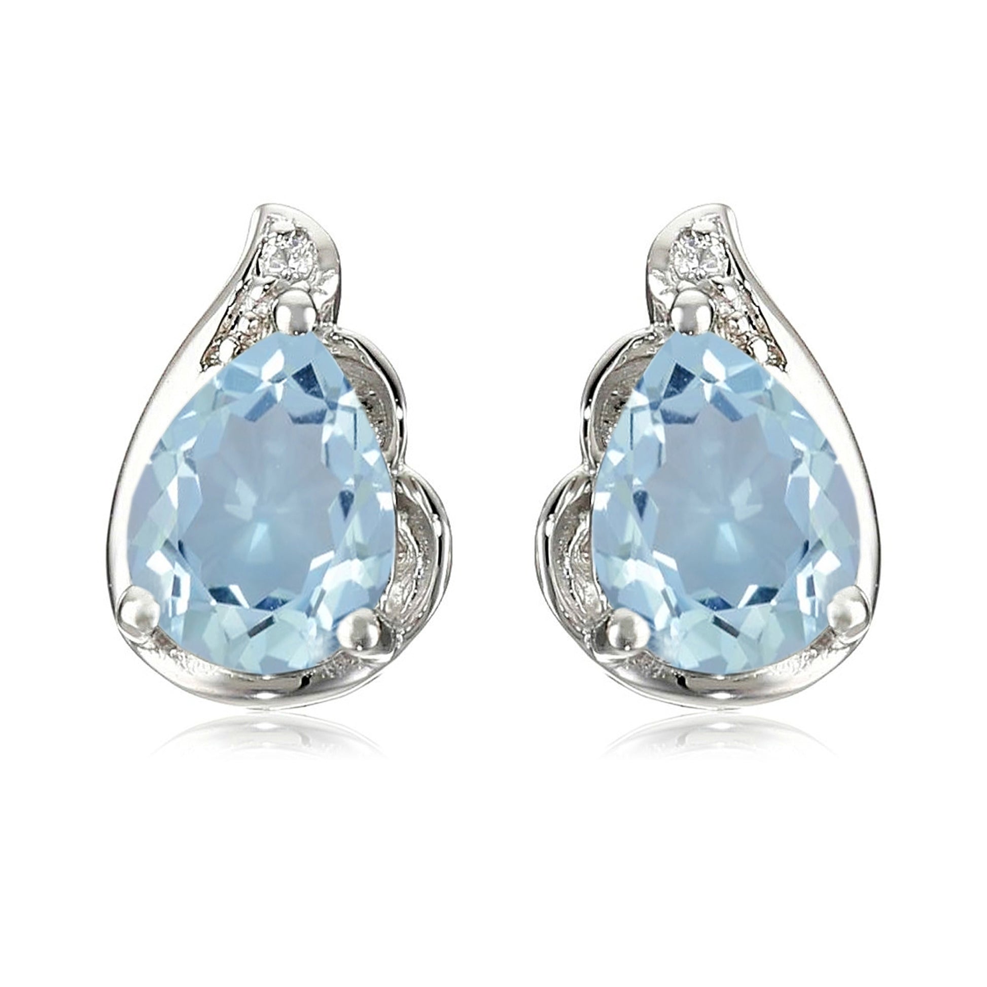 925 Sterling Silver Sky Blue Topaz,White Natural Zircon Pear Earring
