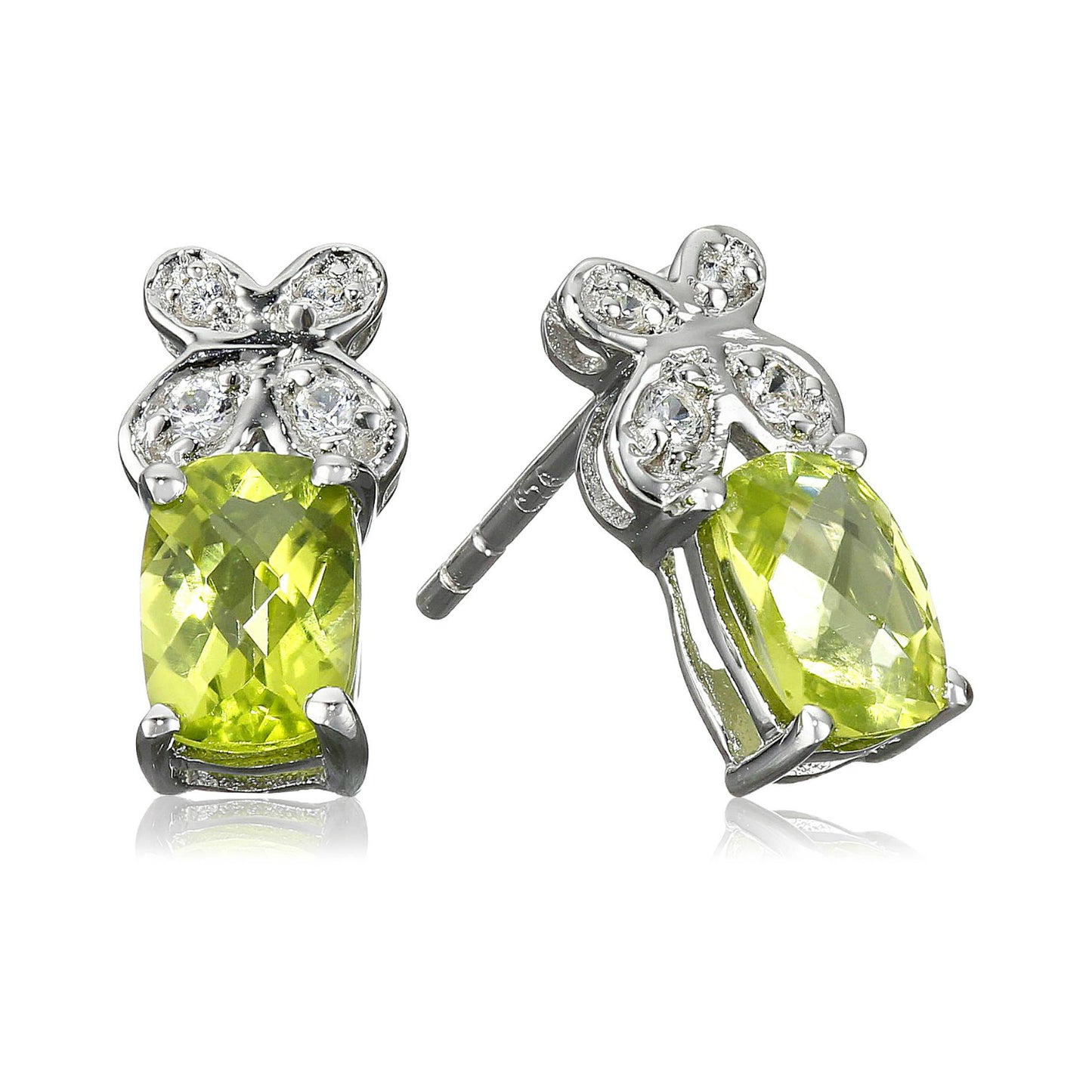 Pinctore Ster Silver Peridot & Created White Sapphire Butterfly Stud Earrings