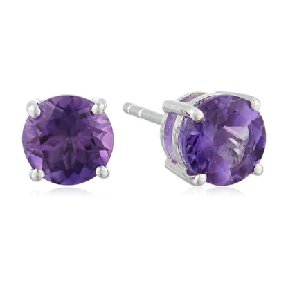 Sterling Silver Amethyst 7 mm Round Stud Earrings - pinctore