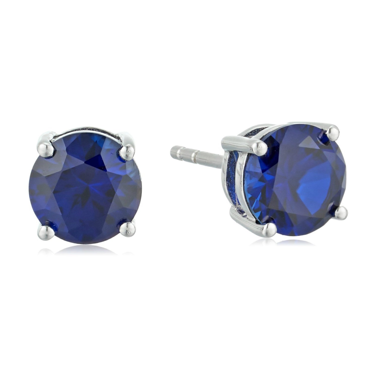Sterling Silver Created Blue Sapphire 7 mm Round Stud Earrings - pinctore