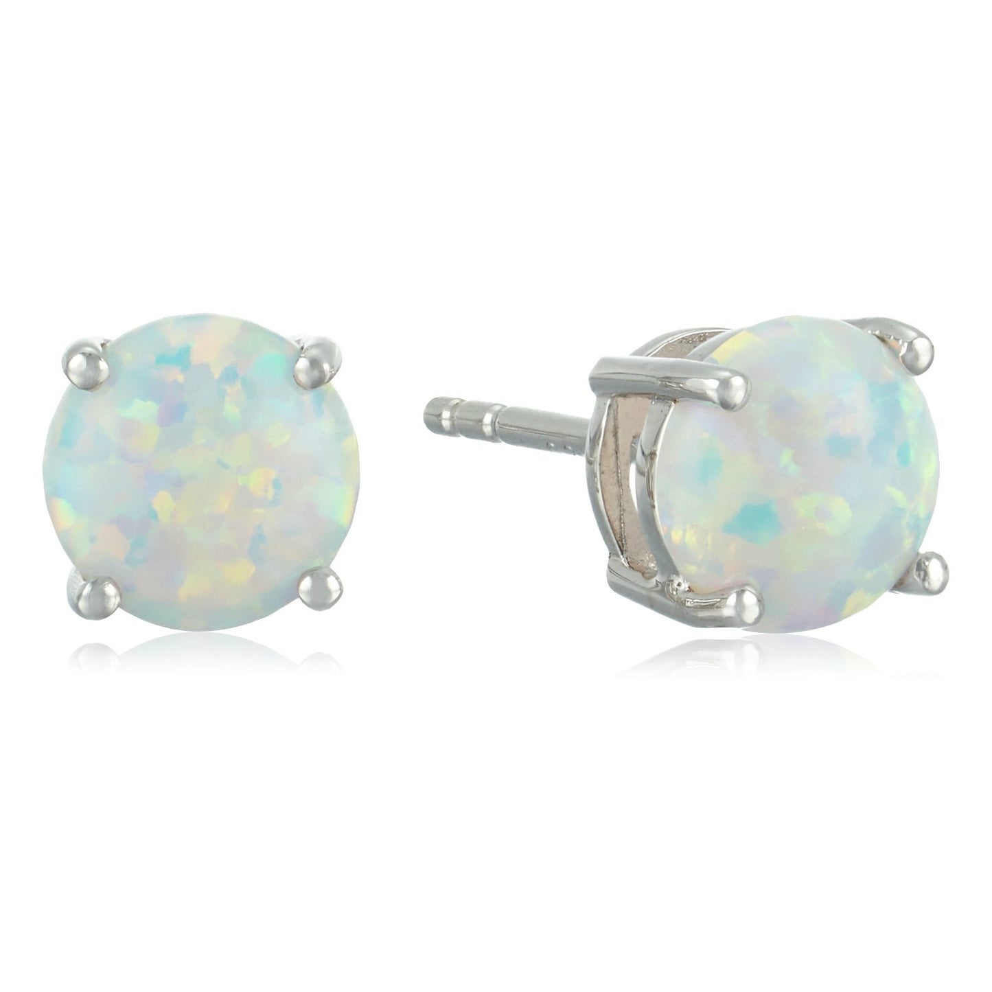 Sterling Silver Created Opal 7 mm Round Stud Earrings - pinctore