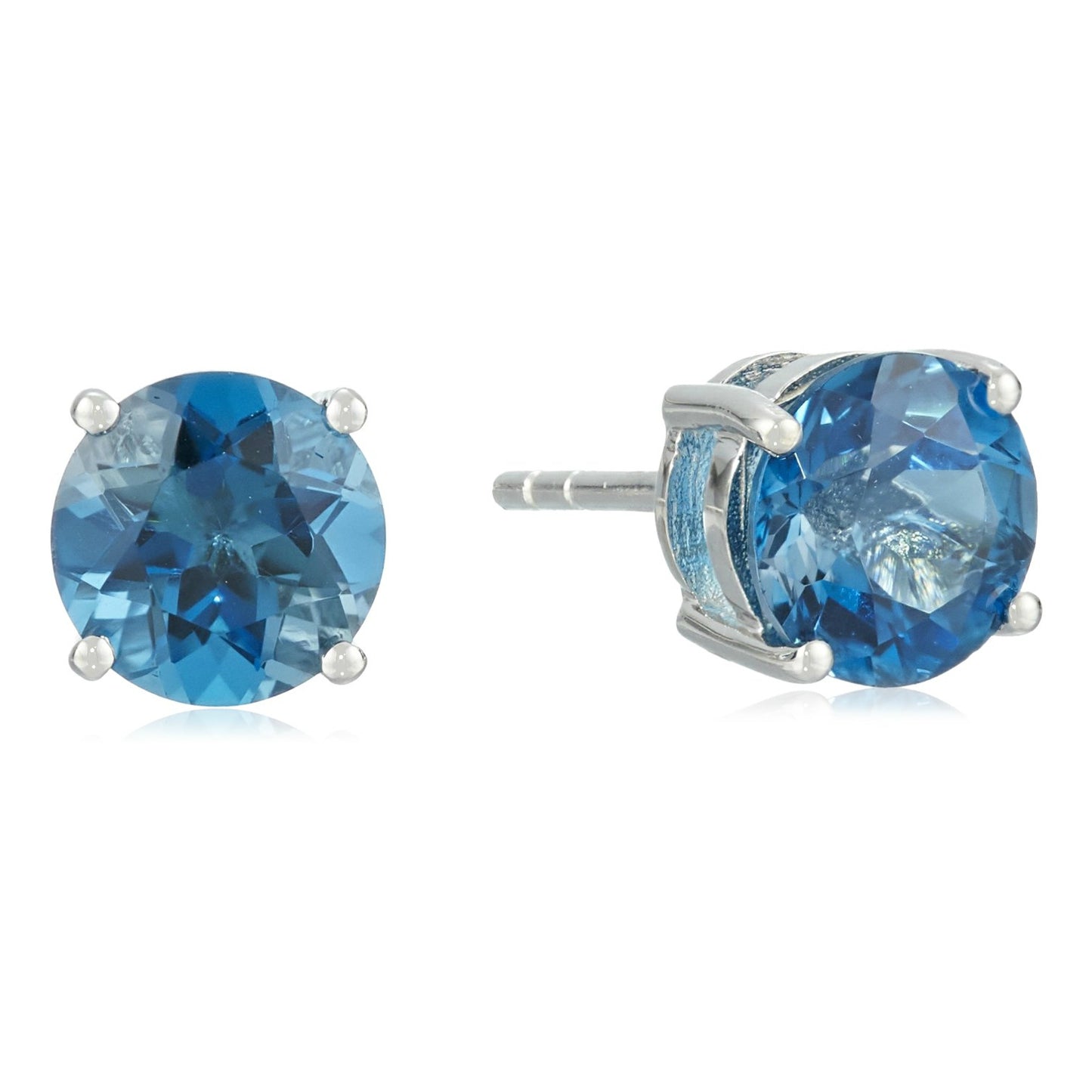 Sterling Silver London Blue Topaz 7 mm Round Stud Earrings - pinctore