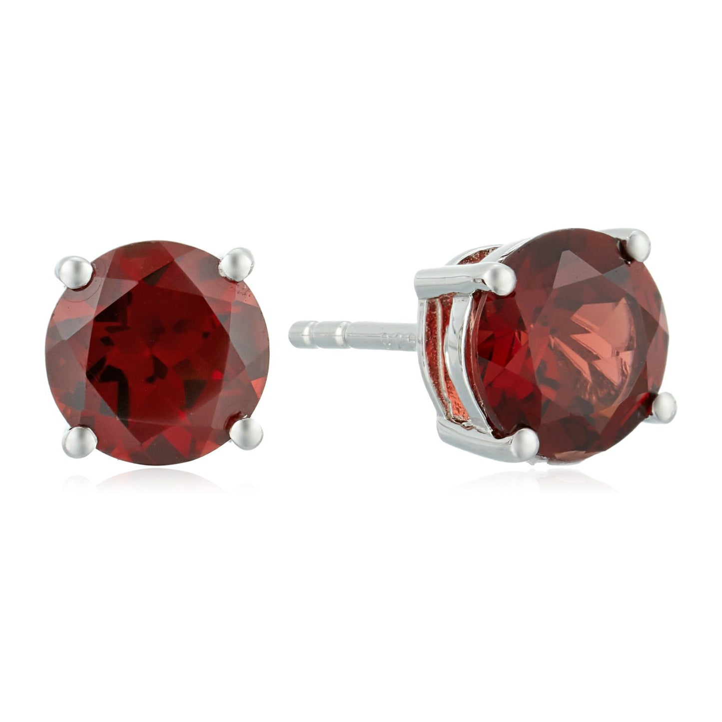Sterling Silver Red Garnet 7 mm Round Stud Earrings - pinctore