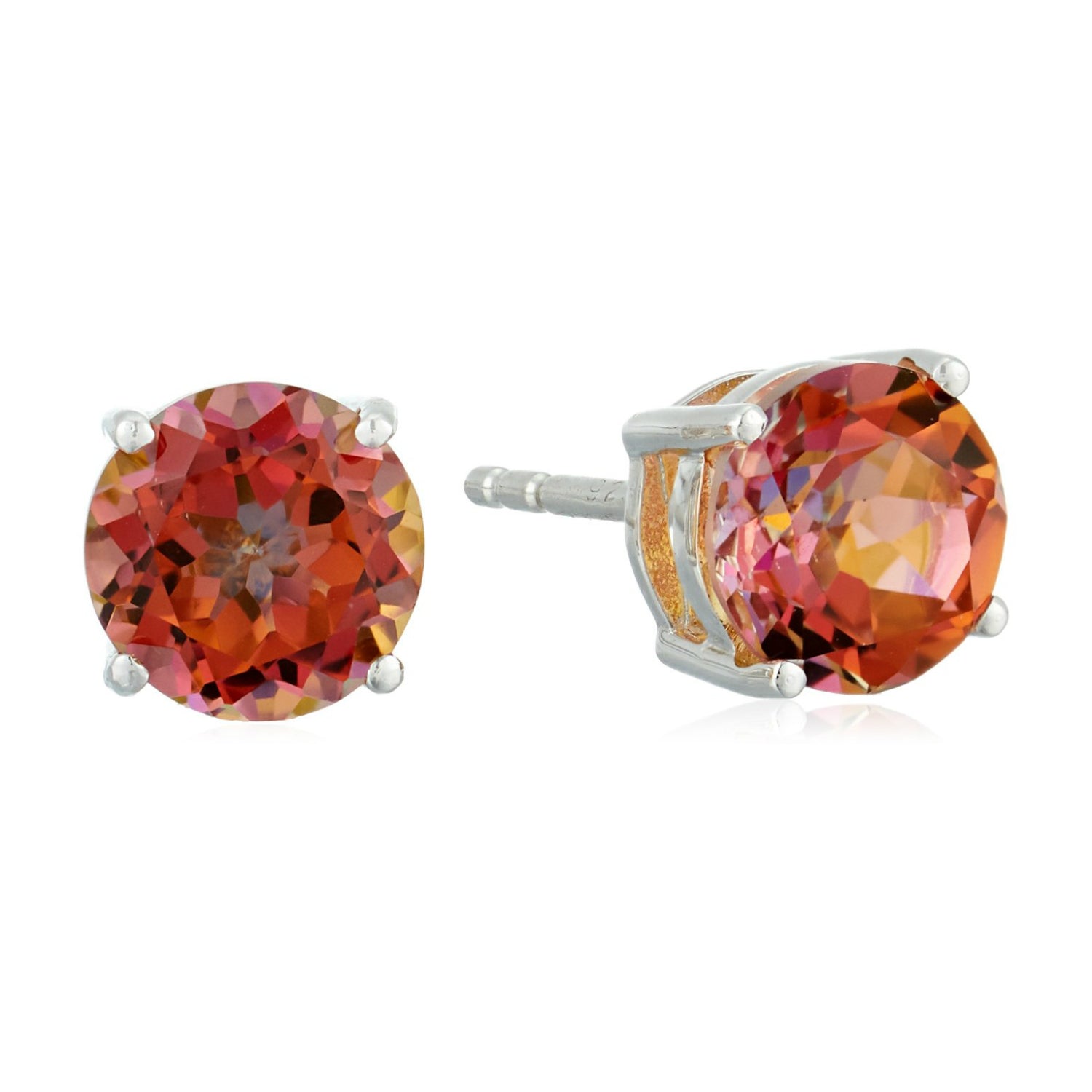 Sterling Silver Sunset Topaz 7 mm Round Stud Earrings - pinctore