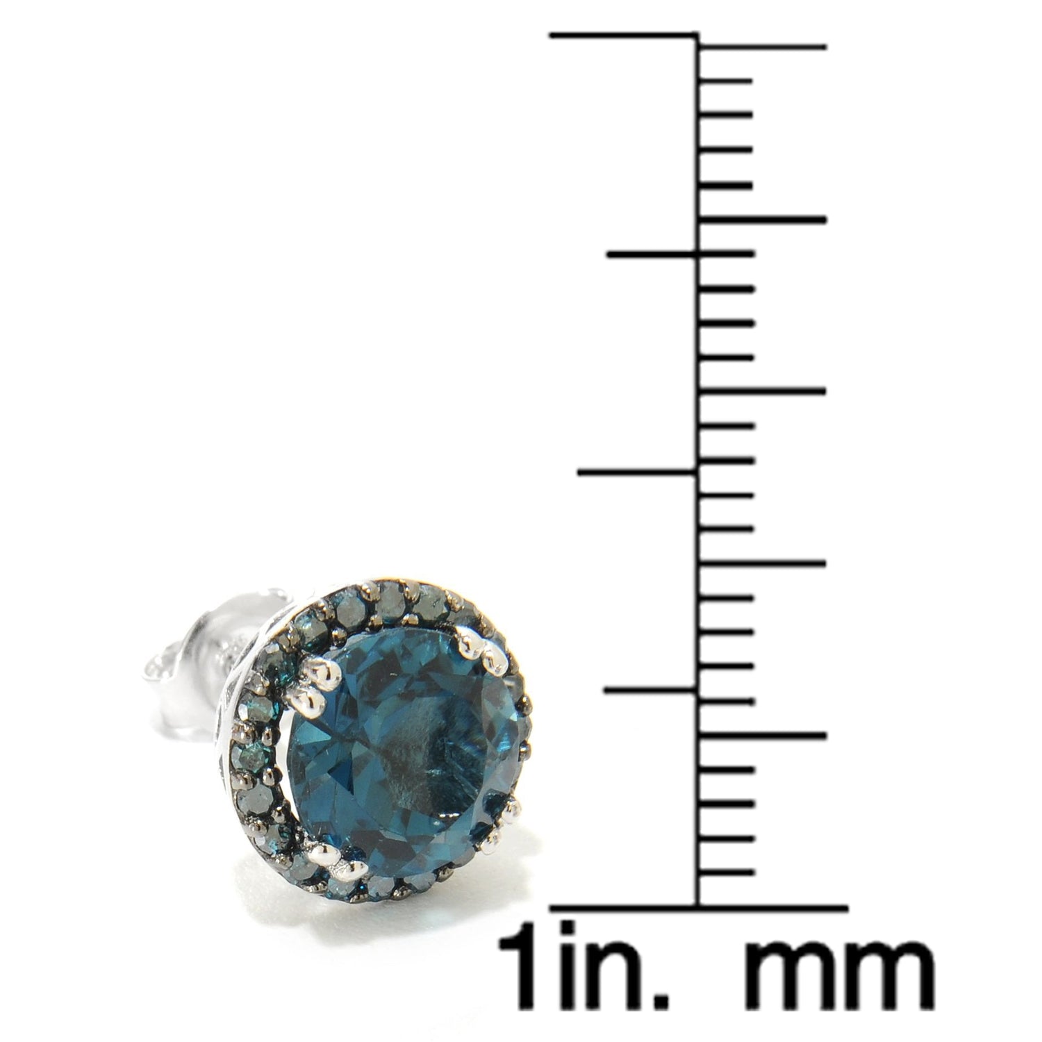 Sterling Silver London Blue Topaz and Blue Diamond Halo Stud Earrings (1/3cttw, I-J Color, I2-I3 Clarity) - pinctore