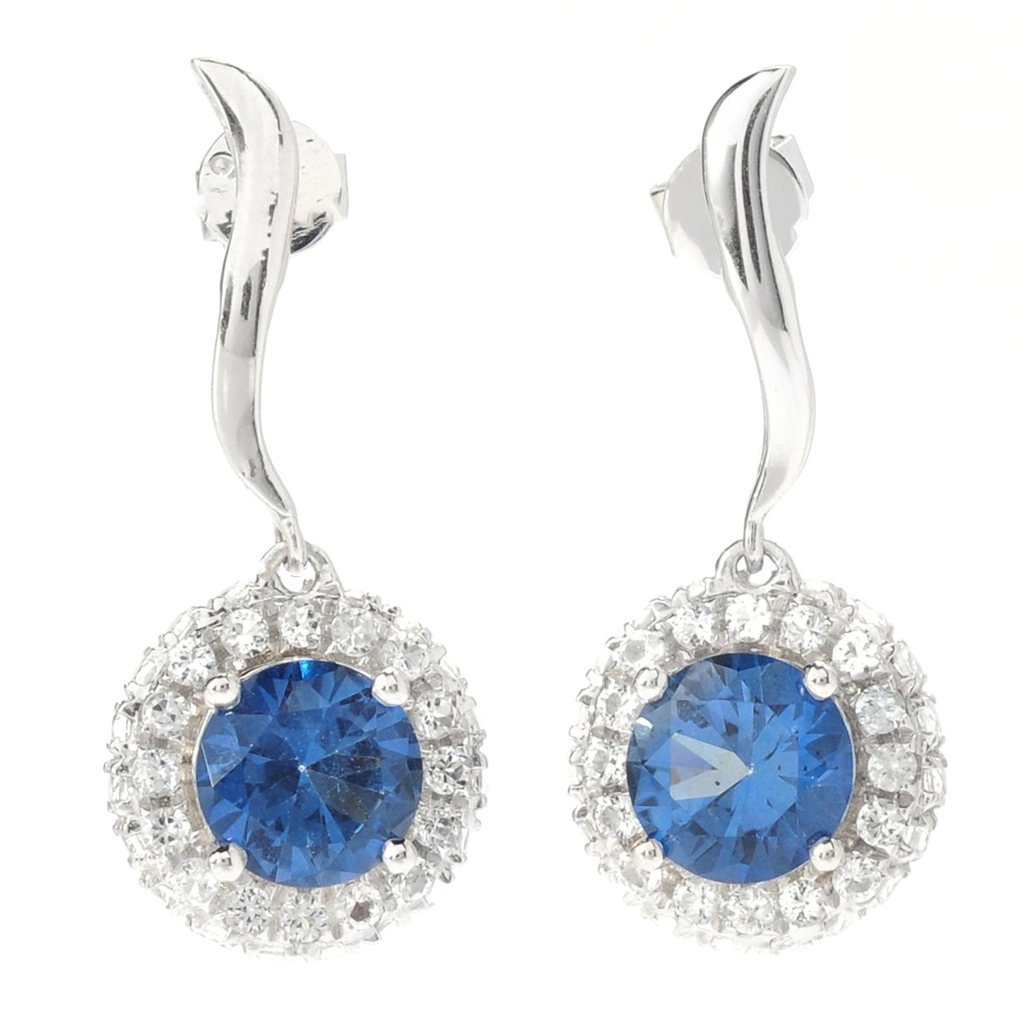 Pinctore Sterling Silver 4.18ctw Blue Topaz Halo Drop & Dangle Earrings, 1'L - pinctore