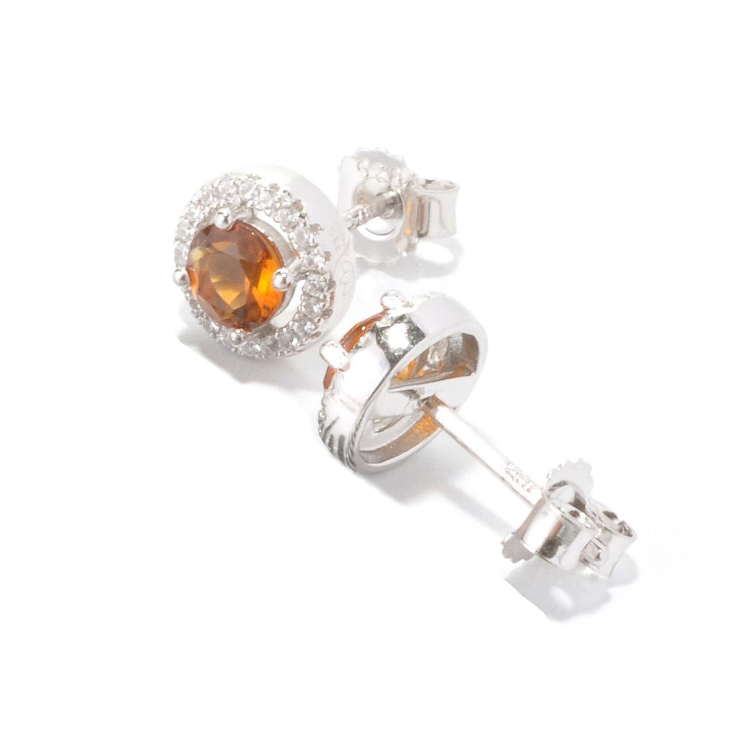 Pinctore Sterling Silver Silver 1.03ctw Madeira Citrine Stud Earrings