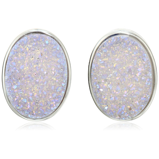Sterling Silver Snow Opal Druzy Bezel-Set Stud Earrings - pinctore
