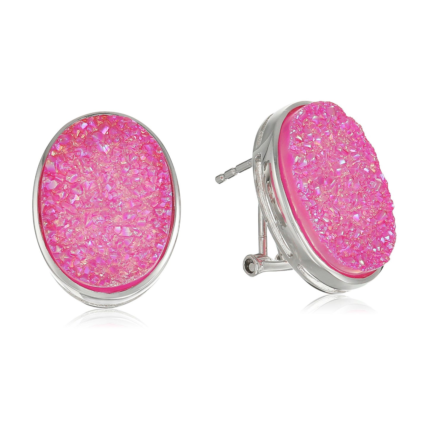 Sterling Silver Pink Druzy Bezel-Set Stud Earrings - pinctore