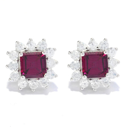 Pinctore Sterling Silver 4.2ctw Rhodolite Topaz Studs Earring 0.50'L - pinctore