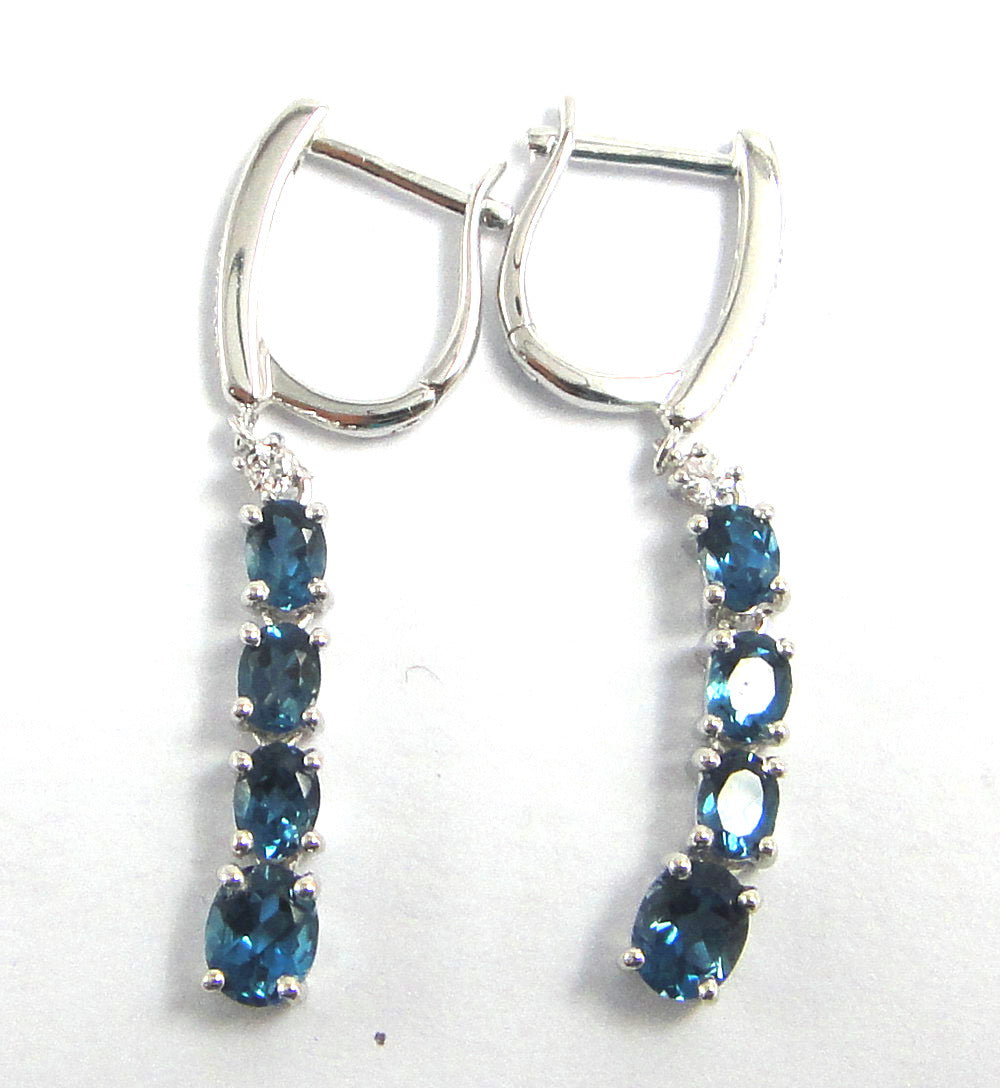 925 Sterling Silver London Blue Topaz,White Cz Earring