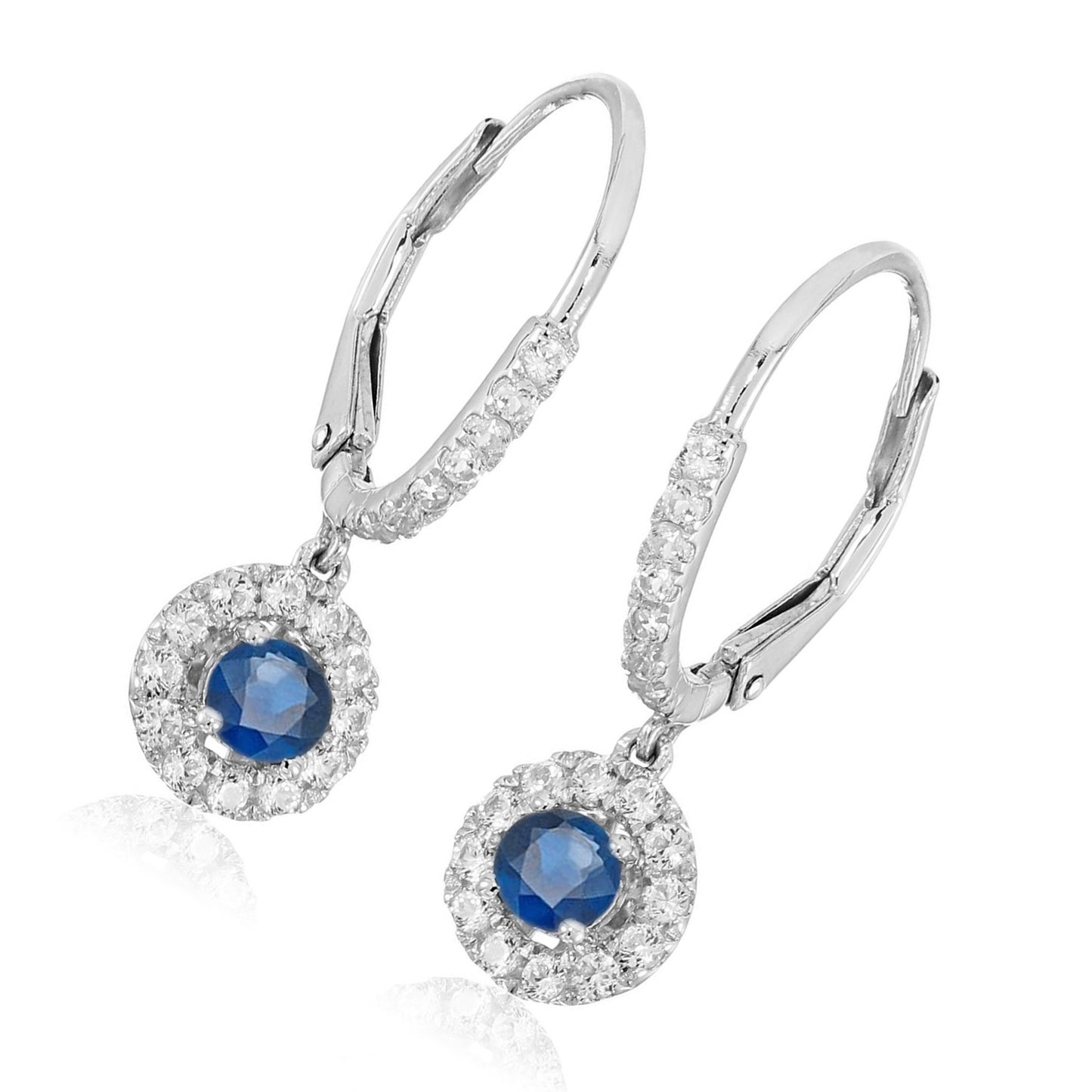 925 Sterling Silver Blue Sapphire,  Created White Sapphire Dangle Earring - Pinctore