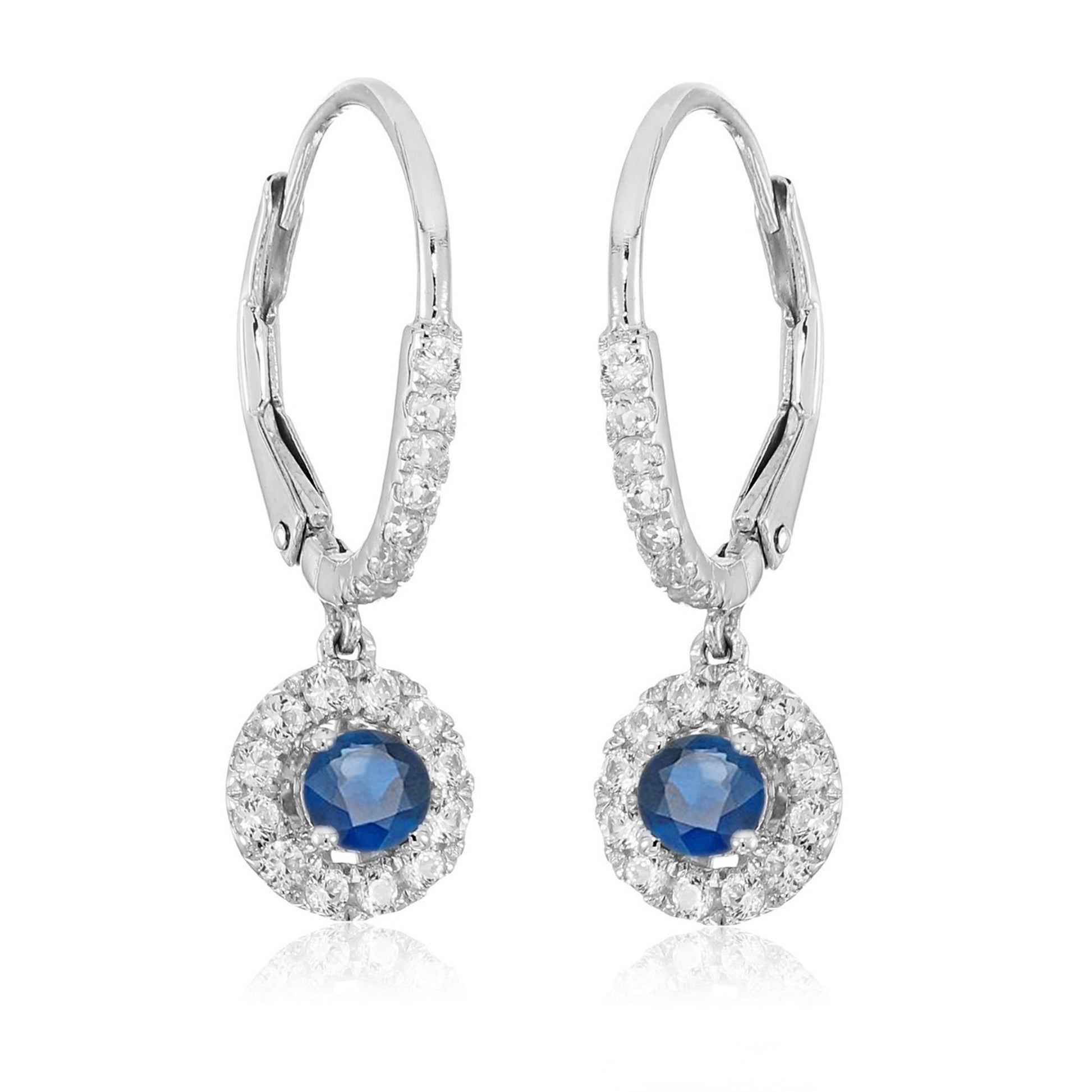 925 Sterling Silver Blue Sapphire,  Created White Sapphire Dangle Earring - Pinctore